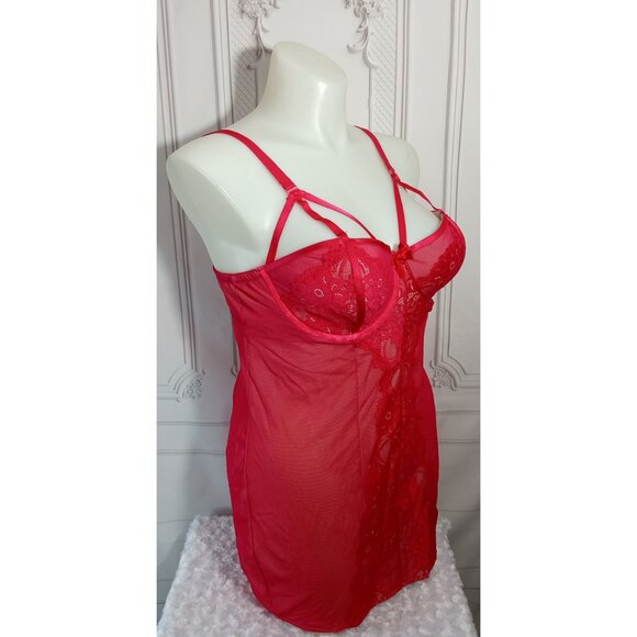 Torrid Red Underwire Lace Semi Sheer Strappy Chemise Lingerie Sz 2 - Picture 2 of 7
